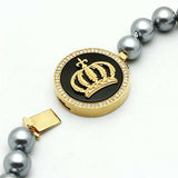 Alamode Gold Brass Necklace with Semi-Precious Onyx in Jet - Alamode - Flyclothing LLC