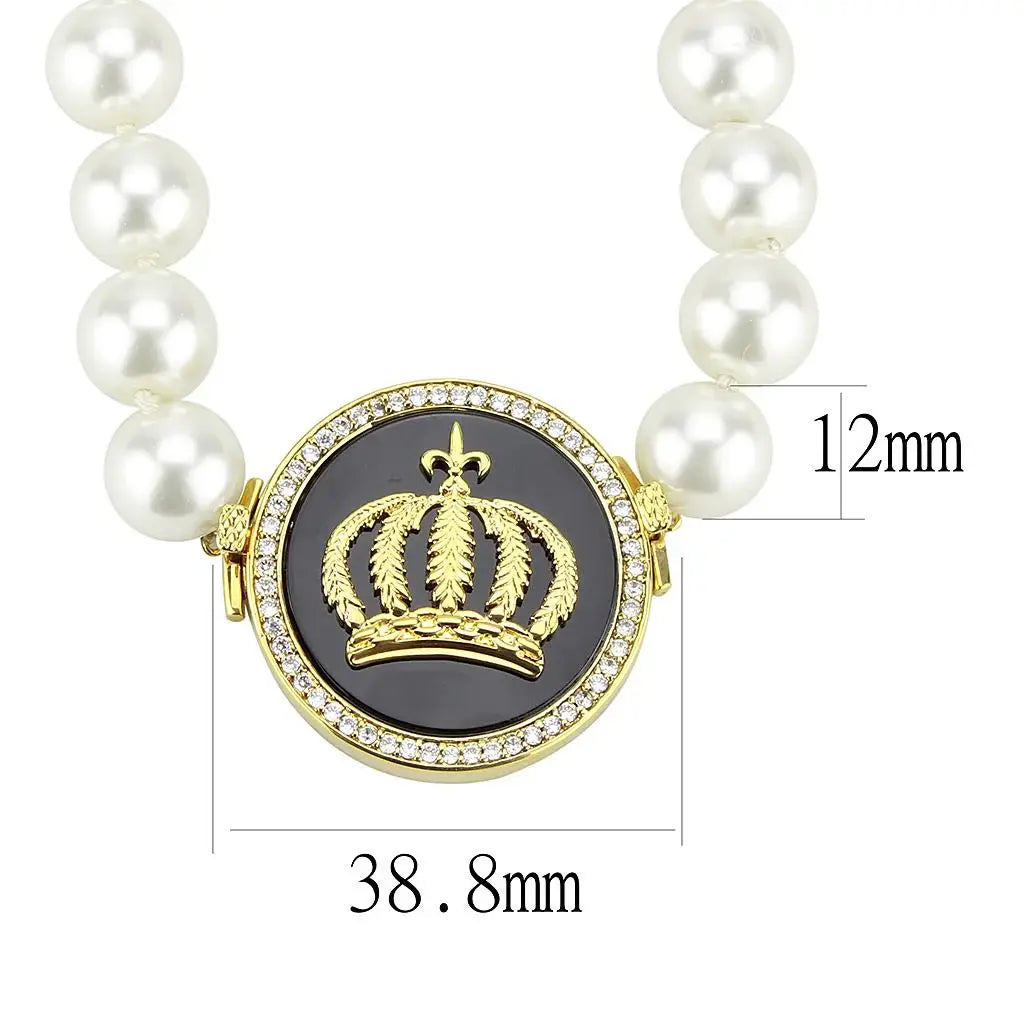 Alamode Gold Brass Necklace with Semi-Precious Onyx in Jet - Alamode - Flyclothing LLC