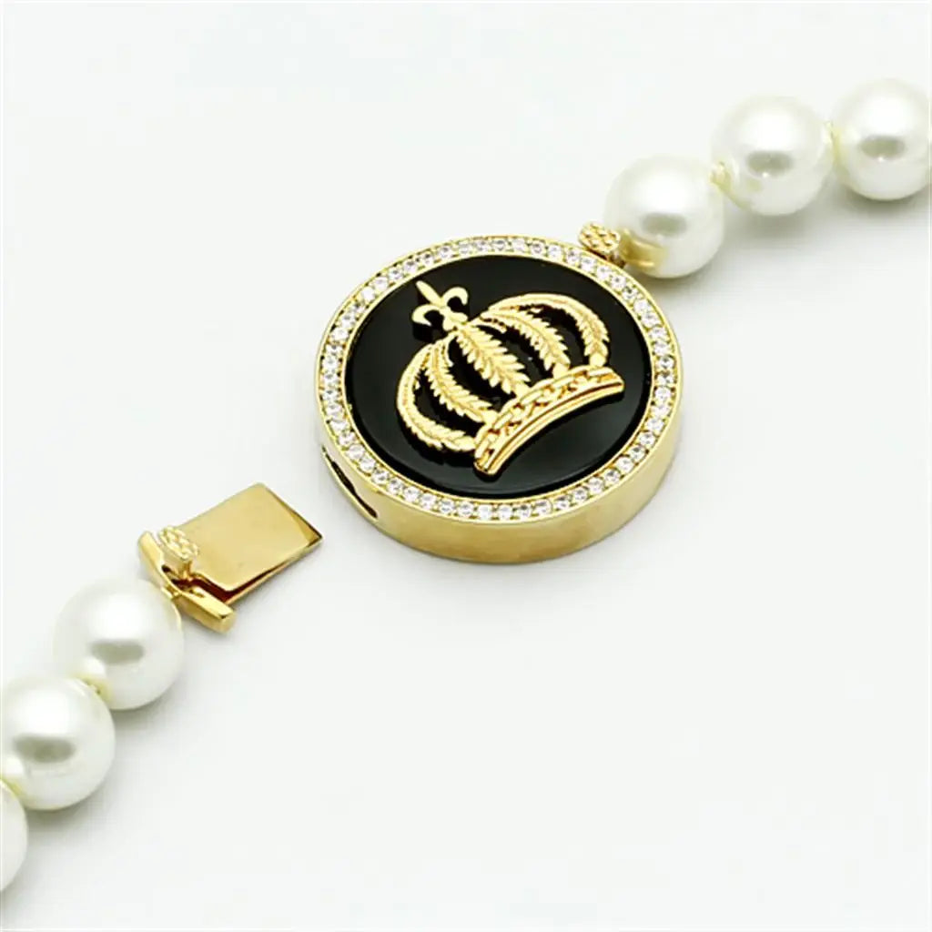 Alamode Gold Brass Necklace with Semi-Precious Onyx in Jet - Alamode - Flyclothing LLC