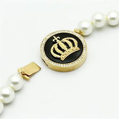 Alamode Gold Brass Necklace with Semi-Precious Onyx in Jet - Alamode