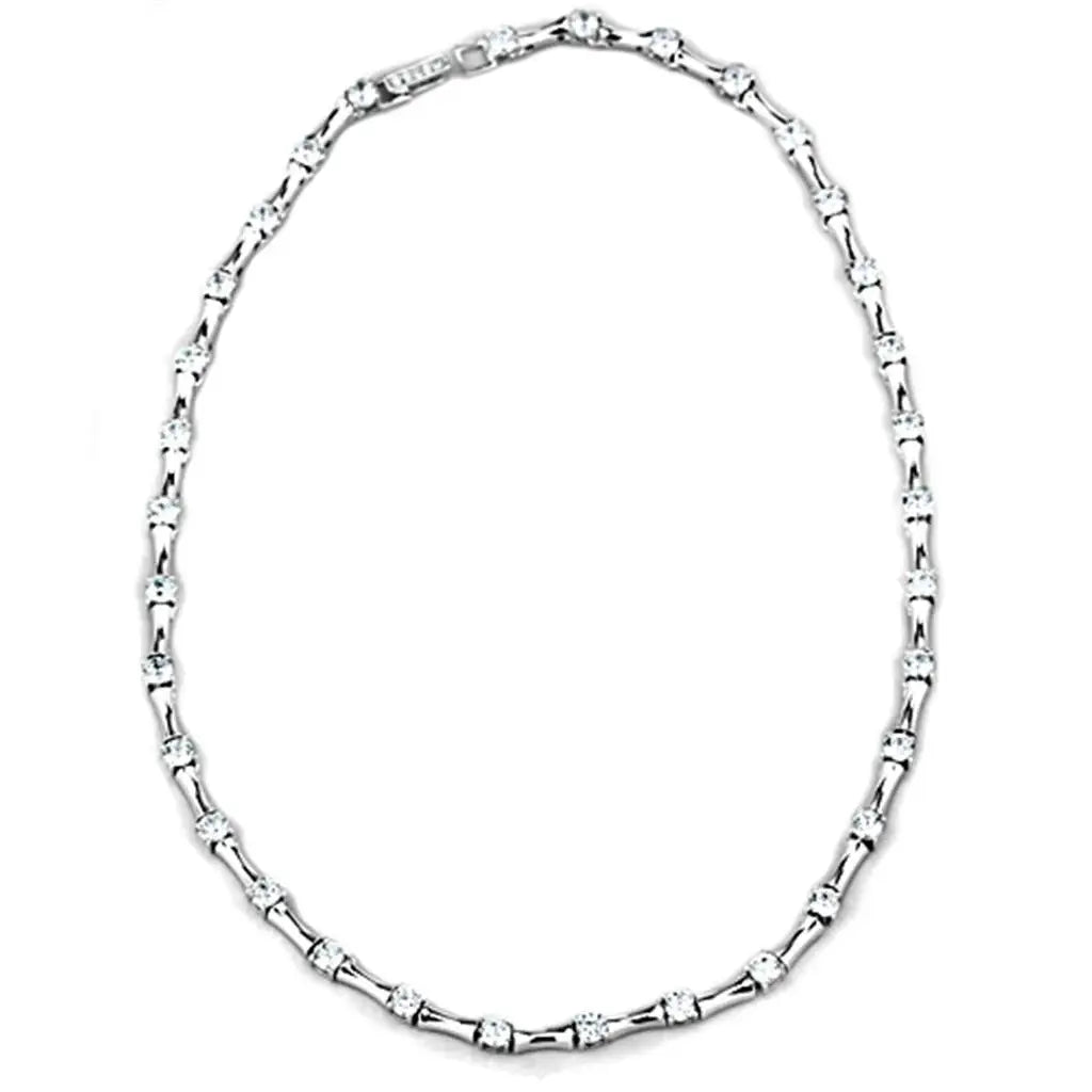 Alamode Rhodium Brass Necklace with AAA Grade CZ in Clear - Alamode - Flyclothing LLC