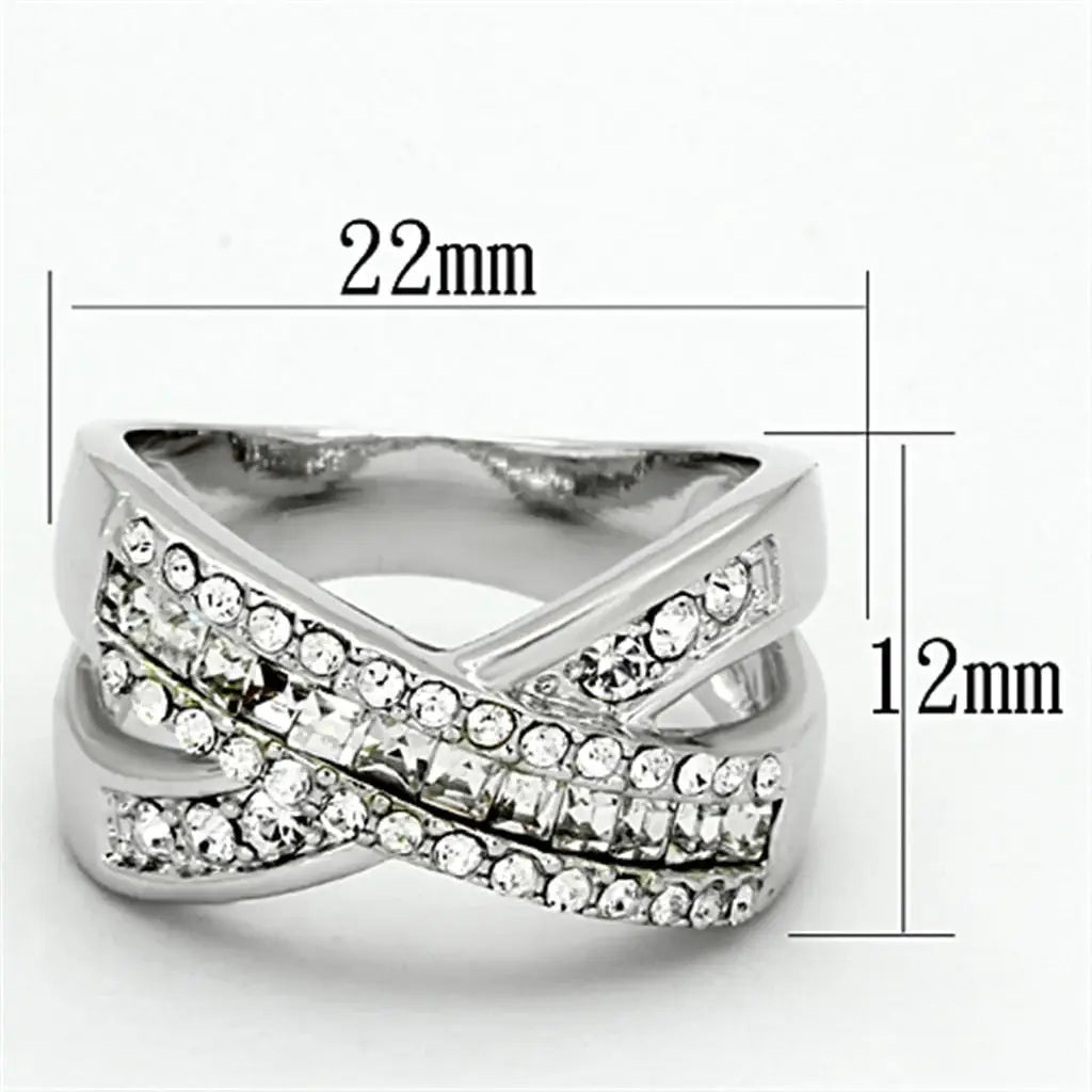 Alamode Rhodium Brass Ring with Top Grade Crystal in Clear - Alamode - Flyclothing LLC