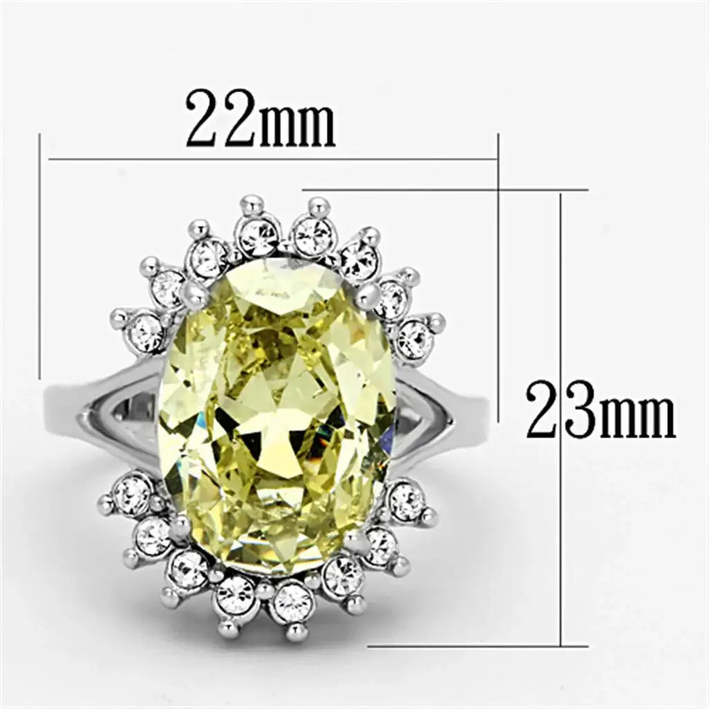 Alamode Rhodium Brass Ring with AAA Grade CZ in Apple Green color - Alamode - Flyclothing LLC