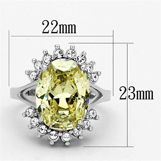 Alamode Rhodium Brass Ring with AAA Grade CZ in Apple Green color - Alamode - Flyclothing LLC