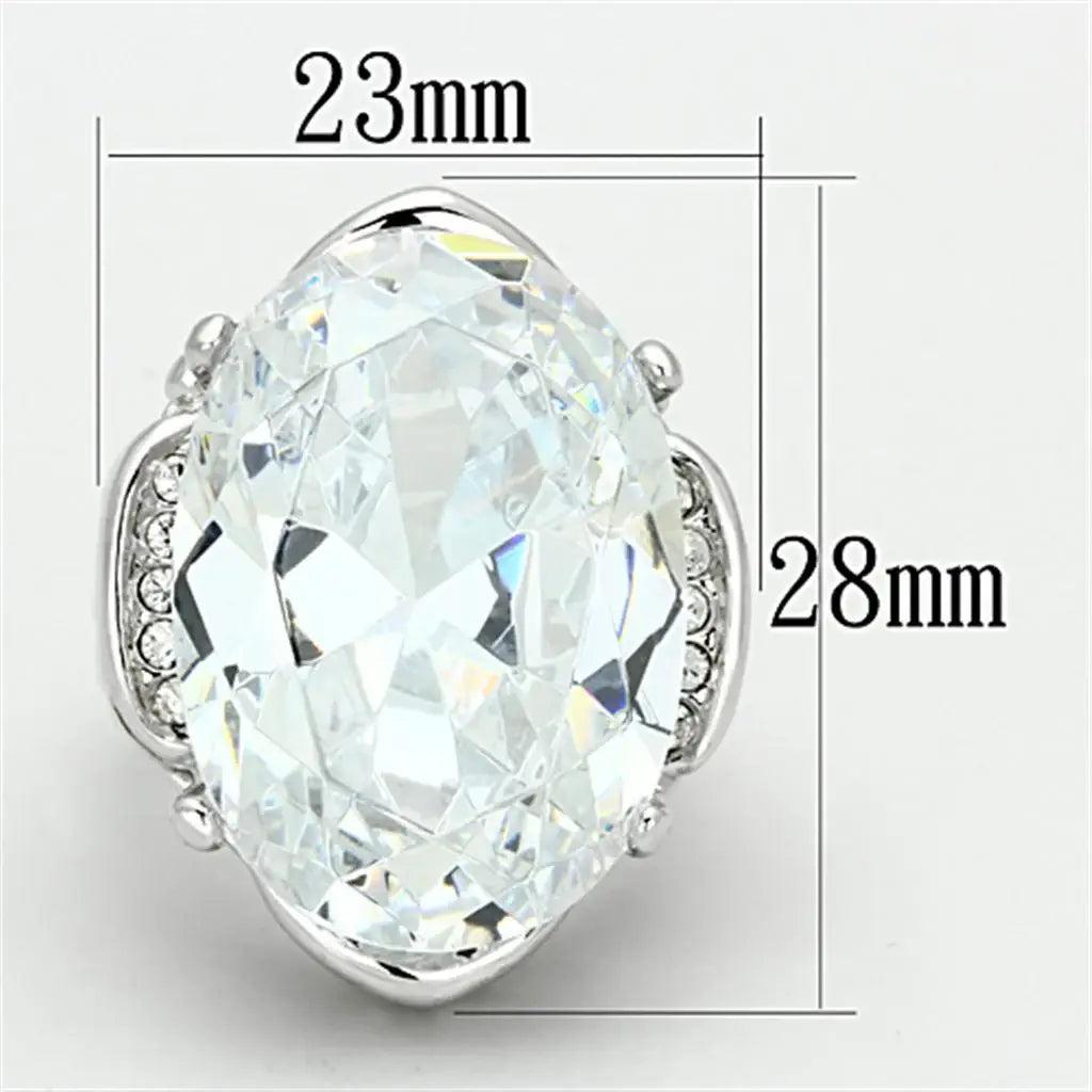 Alamode Rhodium Brass Ring with AAA Grade CZ in Clear - Alamode - Flyclothing LLC