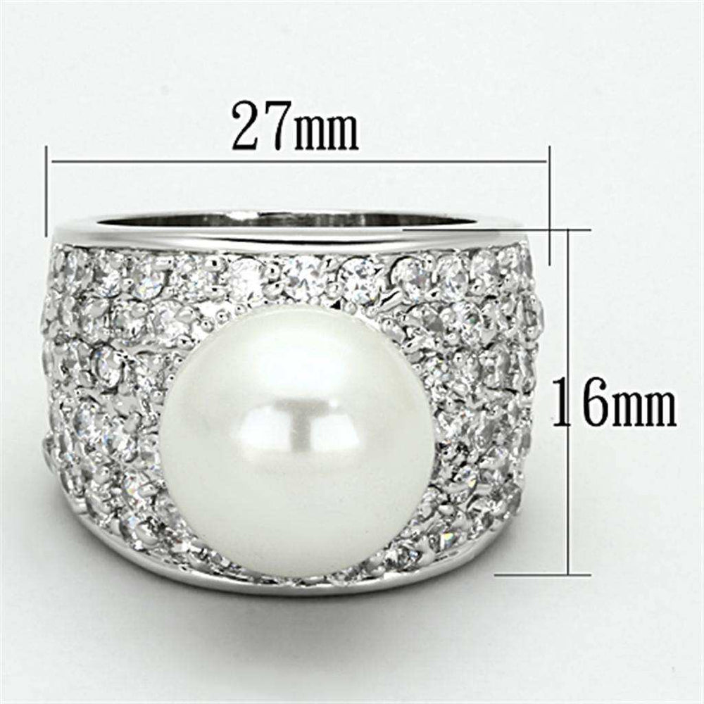 Alamode Rhodium Brass Ring with Synthetic Pearl in White - Alamode - Flyclothing LLC