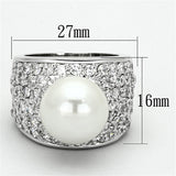 Alamode Rhodium Brass Ring with Synthetic Pearl in White - Alamode