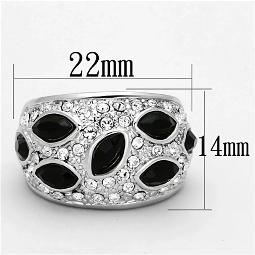 Alamode Rhodium Brass Ring with Synthetic Cat Eye in Jet - Alamode - Flyclothing LLC
