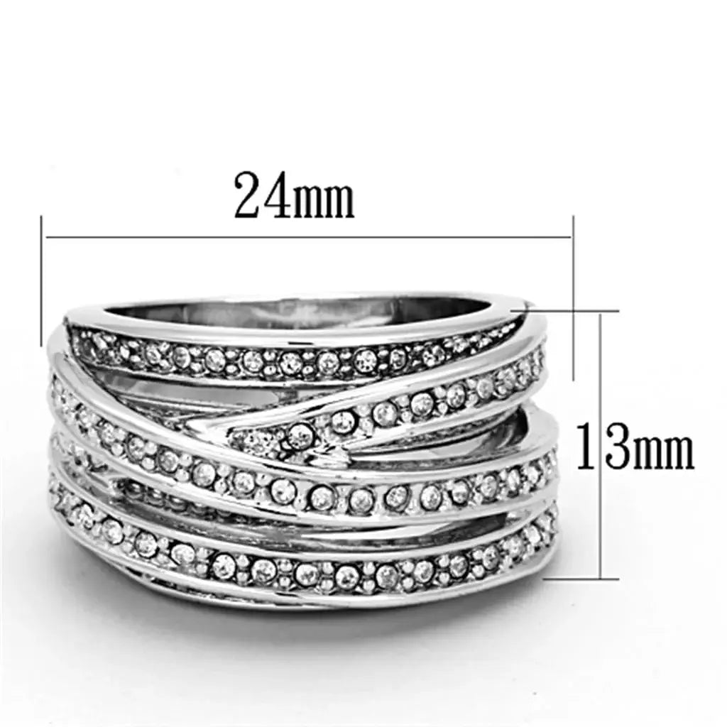 Alamode Rhodium Brass Ring with Top Grade Crystal in Clear - Alamode - Flyclothing LLC