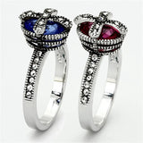 Alamode Rhodium Brass Ring with Synthetic Synthetic Glass in Multi Color - Alamode - Flyclothing LLC