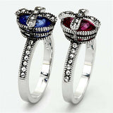 Alamode Rhodium Brass Ring with Synthetic Synthetic Glass in Multi Color - Alamode - Flyclothing LLC