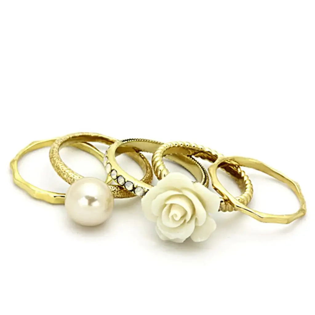 Alamode Gold Brass Ring with Synthetic Pearl in White - Alamode - Flyclothing LLC