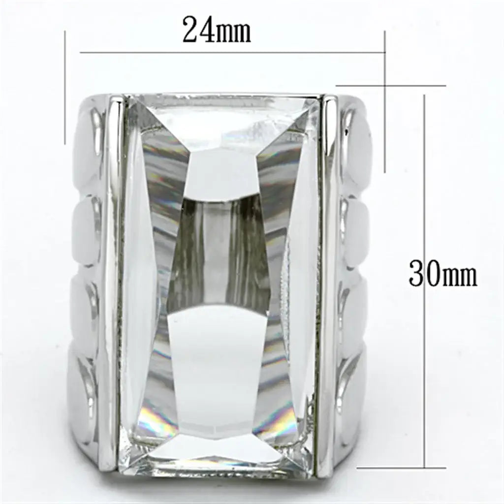 Alamode Rhodium Brass Ring with AAA Grade CZ in Clear - Alamode - Flyclothing LLC