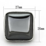 Alamode Rhodium Brass Ring with Semi-Precious Agate in Jet - Alamode