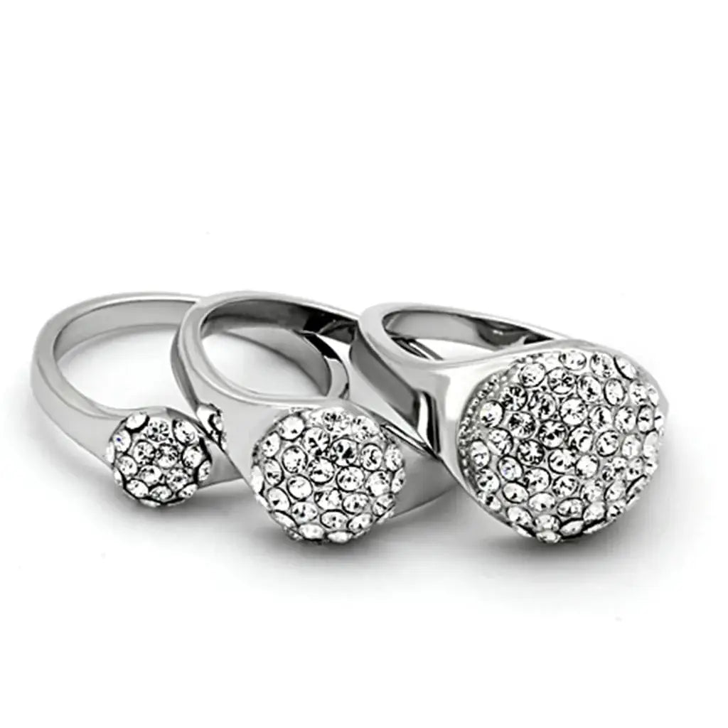 Alamode Rhodium Brass Ring with Top Grade Crystal in Clear - Alamode - Flyclothing LLC