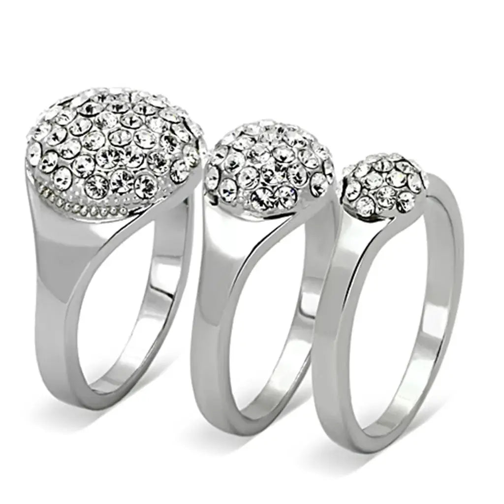 Alamode Rhodium Brass Ring with Top Grade Crystal in Clear - Alamode - Flyclothing LLC