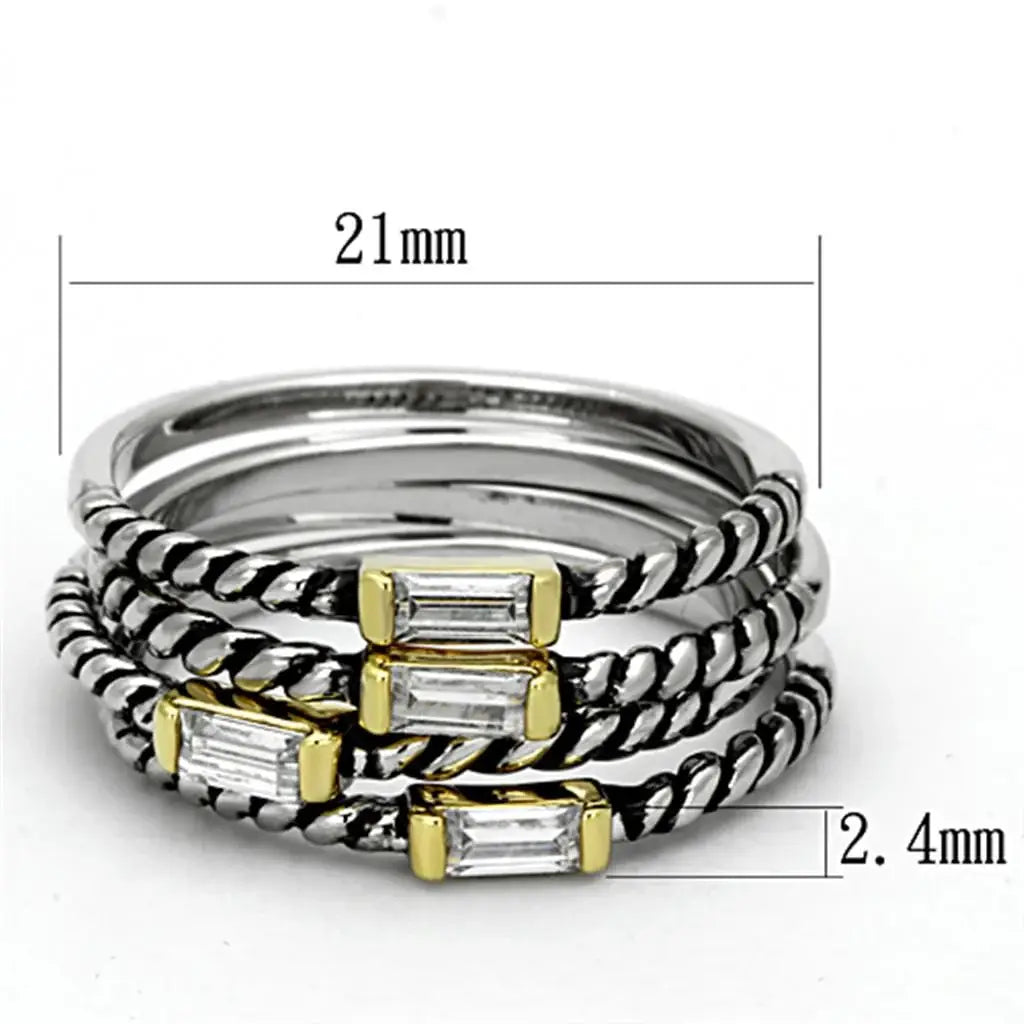 Alamode Reverse Two-Tone Brass Ring with Top Grade Crystal in Clear - Alamode - Flyclothing LLC