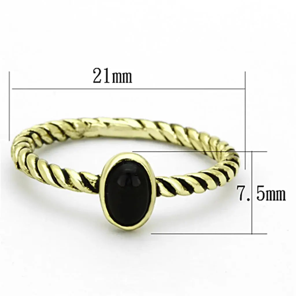 Alamode Gold Brass Ring with Synthetic Onyx in Jet - Alamode - Flyclothing LLC