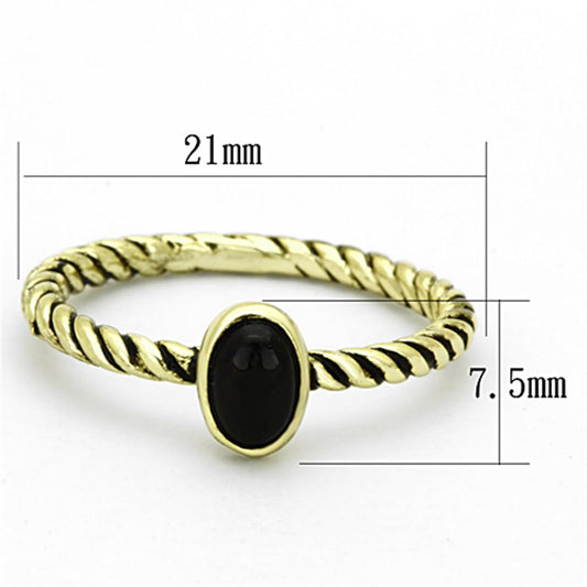 Alamode Gold Brass Ring with Synthetic Onyx in Jet