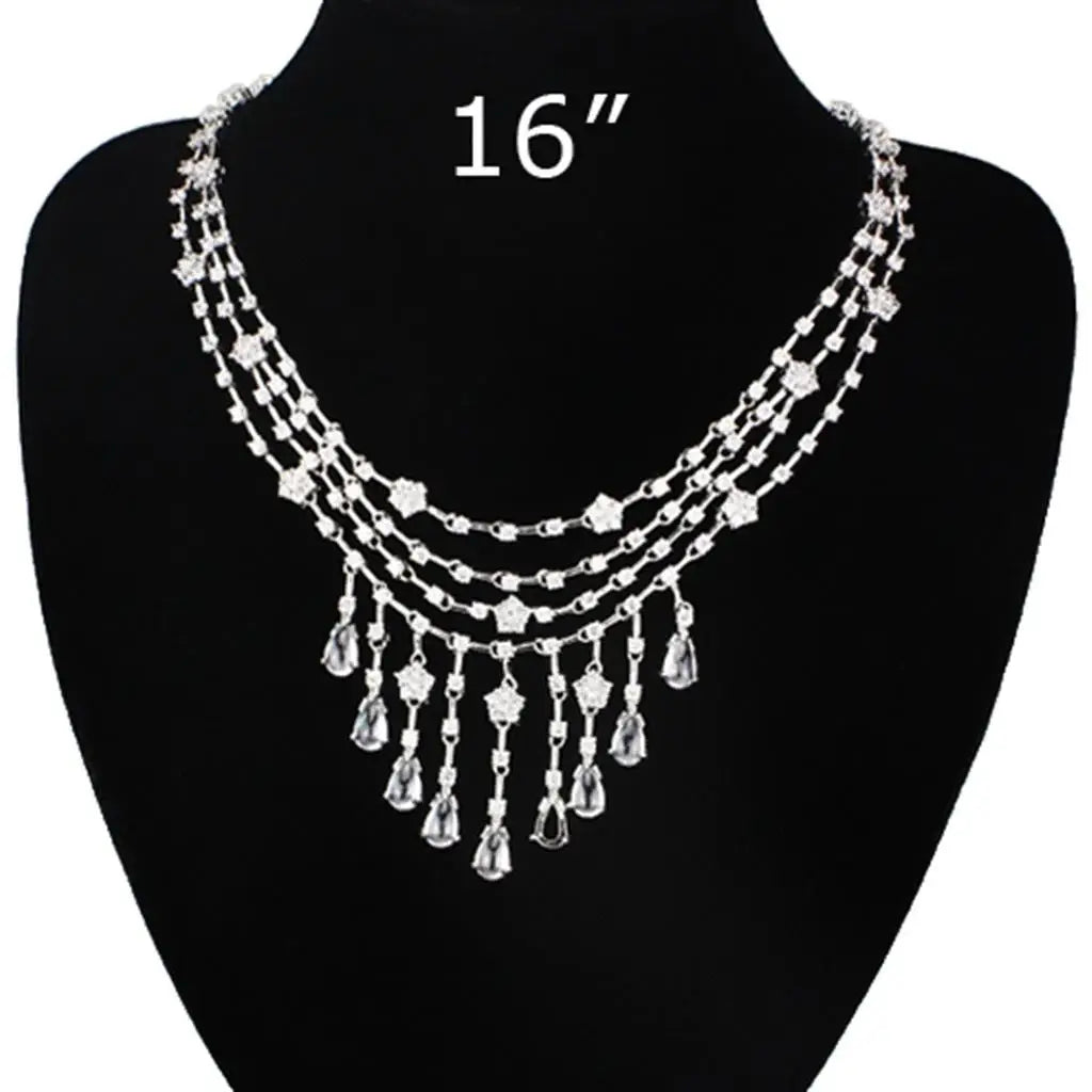 Alamode Rhodium Brass Jewelry Sets with AAA Grade CZ in Clear - Alamode - Flyclothing LLC