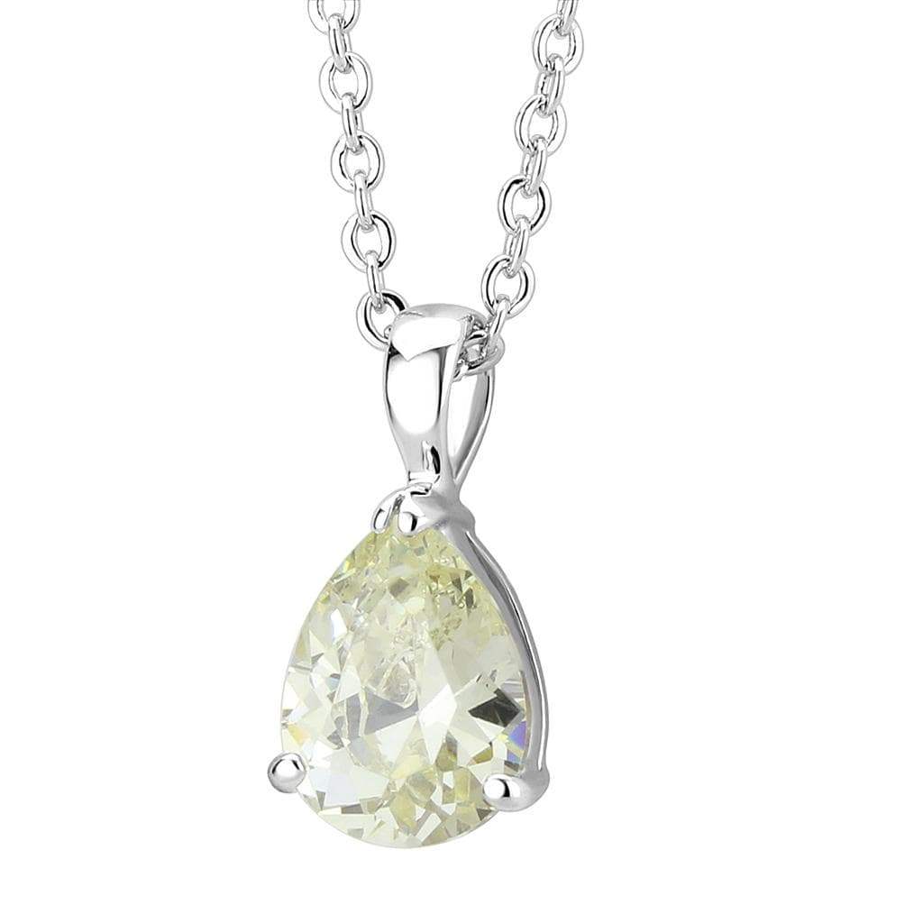 Alamode Rhodium Brass Chain Pendant with AAA Grade CZ in Citrine Yellow - Alamode - Flyclothing LLC