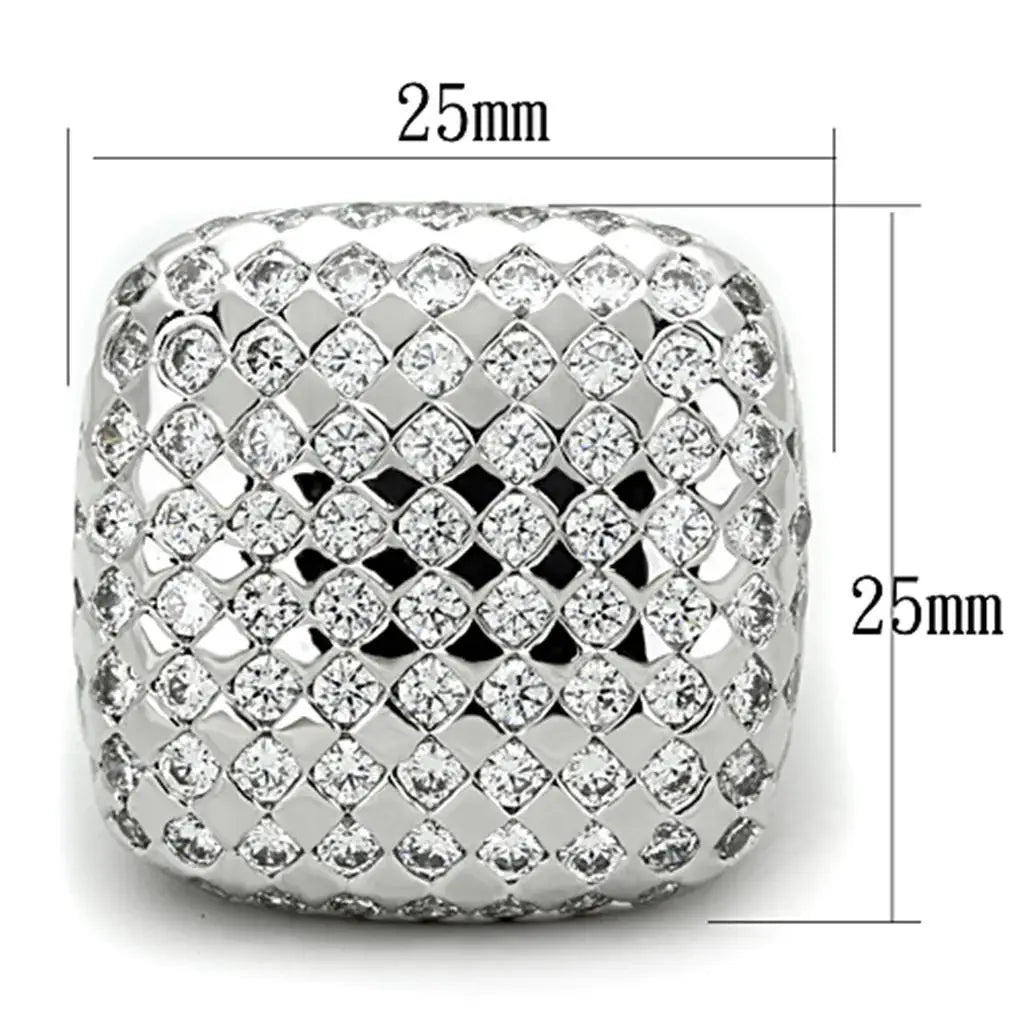 Alamode Rhodium Brass Ring with AAA Grade CZ in Clear - Alamode - Flyclothing LLC