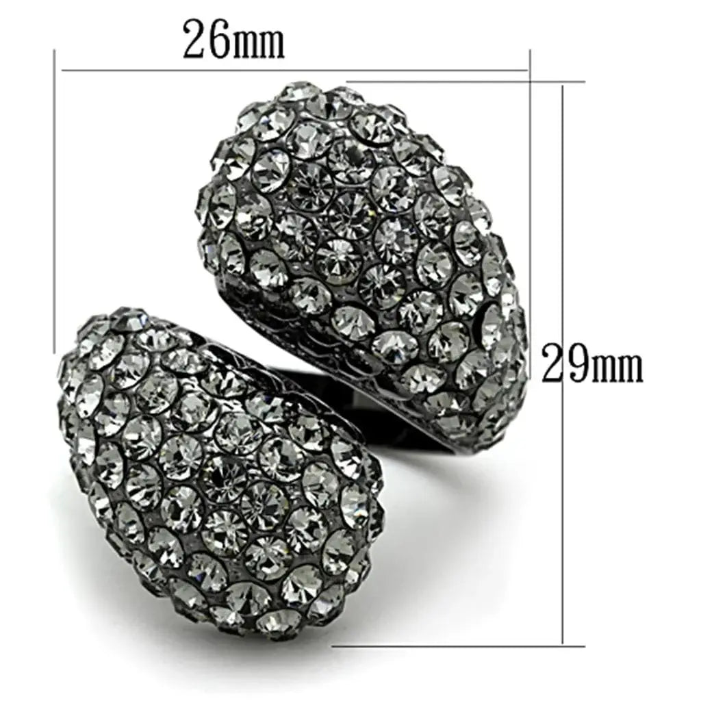 Alamode TIN Cobalt Black Brass Ring with Top Grade Crystal in Black Diamond - Alamode - Flyclothing LLC