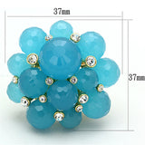 Alamode Gold Brass Ring with Synthetic Synthetic Glass in Sea Blue - Alamode