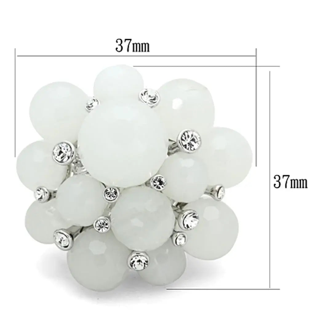 Alamode Rhodium Brass Ring with Synthetic Synthetic Glass in White - Alamode - Flyclothing LLC