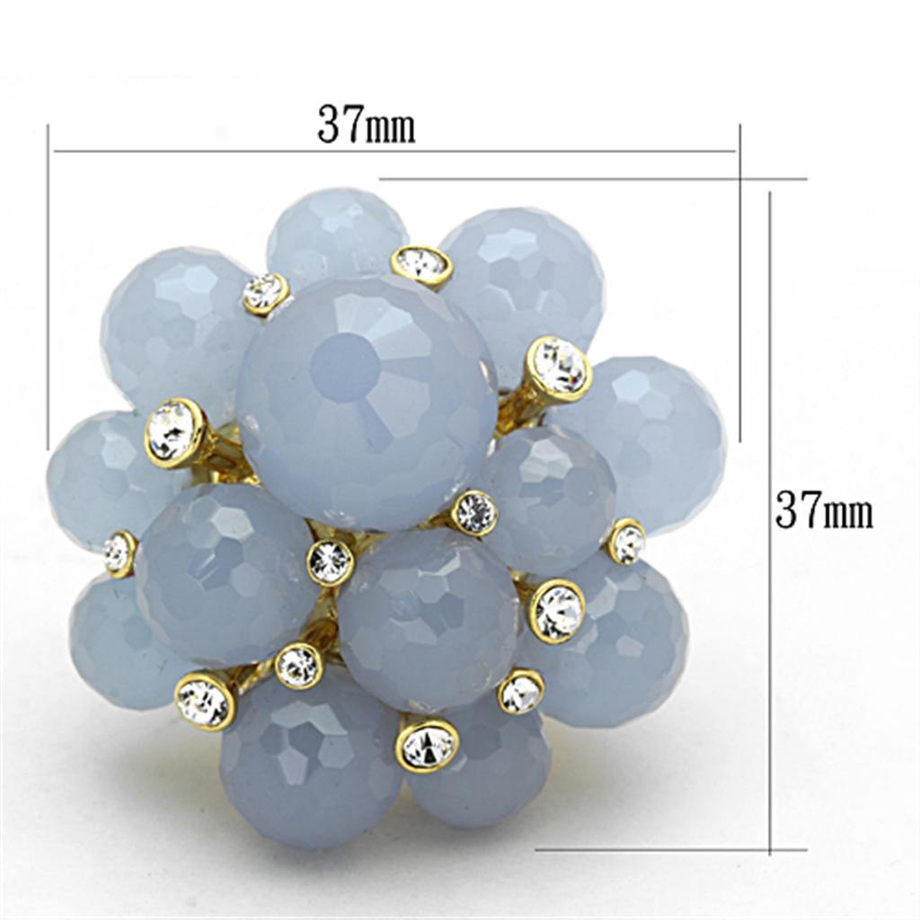Alamode Gold Brass Ring with Synthetic Synthetic Glass in Gray - Alamode