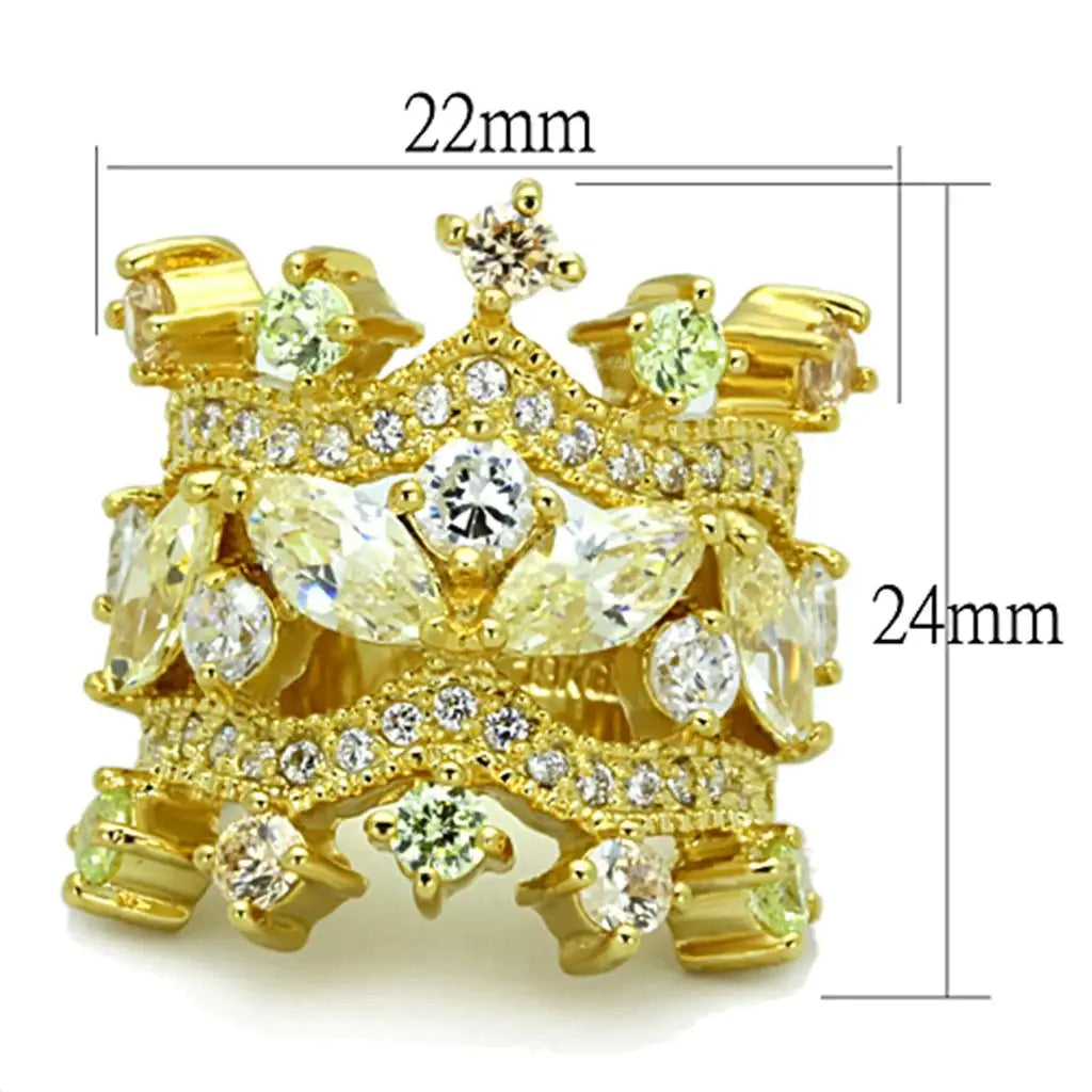Alamode Gold Brass Ring with AAA Grade CZ in Clear - Alamode - Flyclothing LLC
