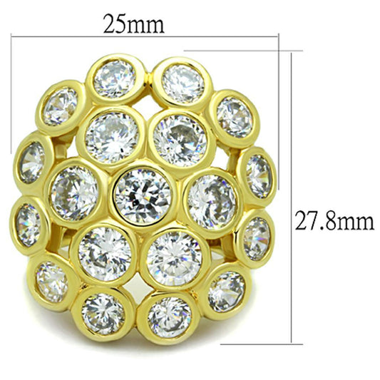 Alamode Gold Brass Ring with AAA Grade CZ in Clear - Alamode