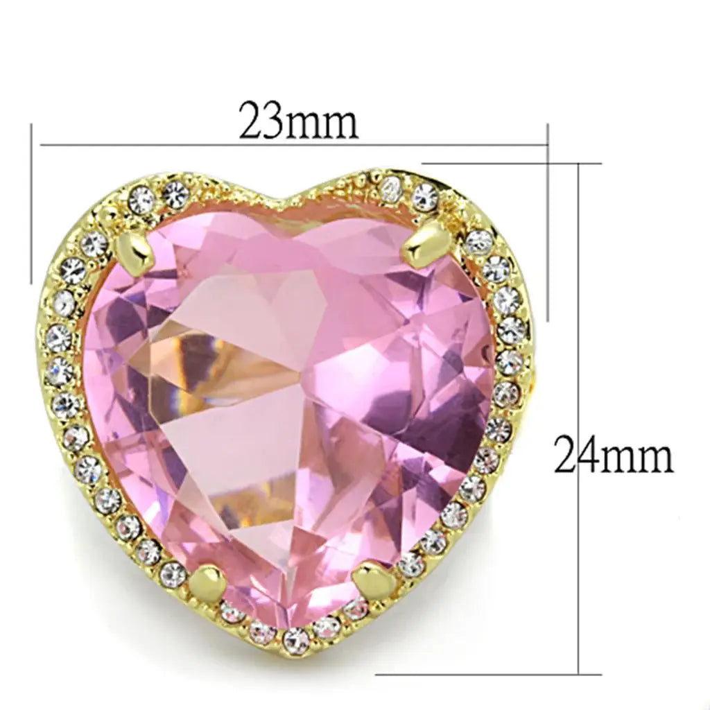 Alamode Gold Brass Ring with Synthetic Synthetic Glass in Rose - Alamode - Flyclothing LLC