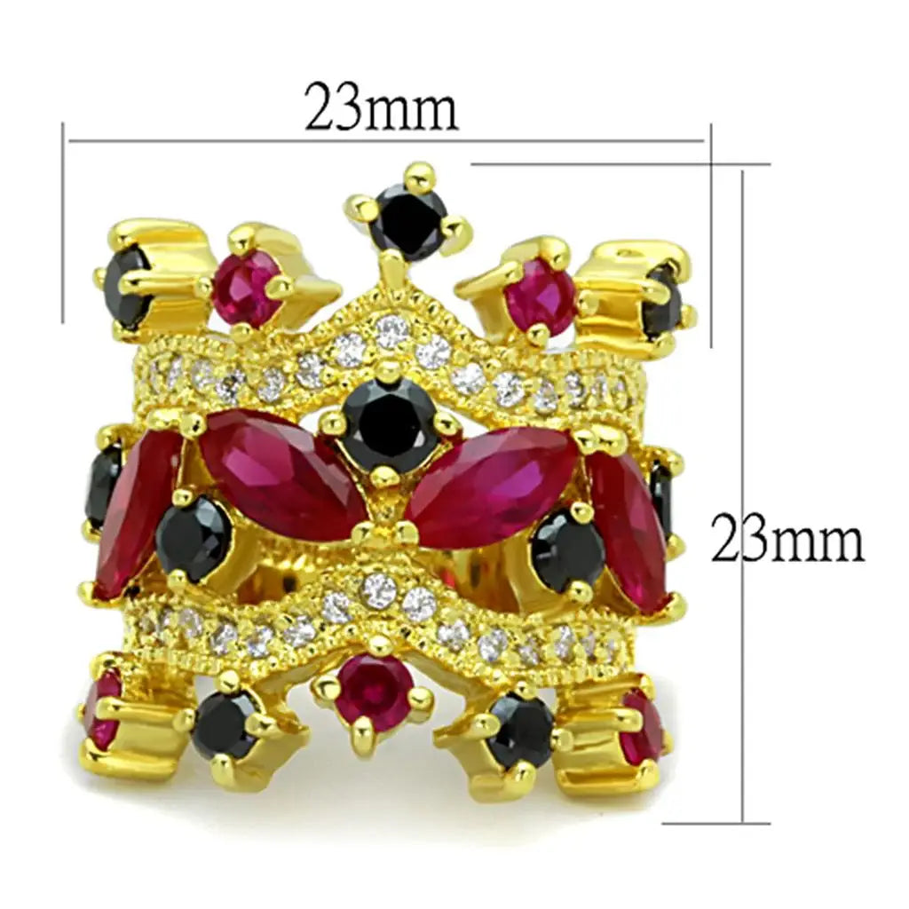 Alamode Gold Brass Ring with AAA Grade CZ in Multi Color - Alamode - Flyclothing LLC