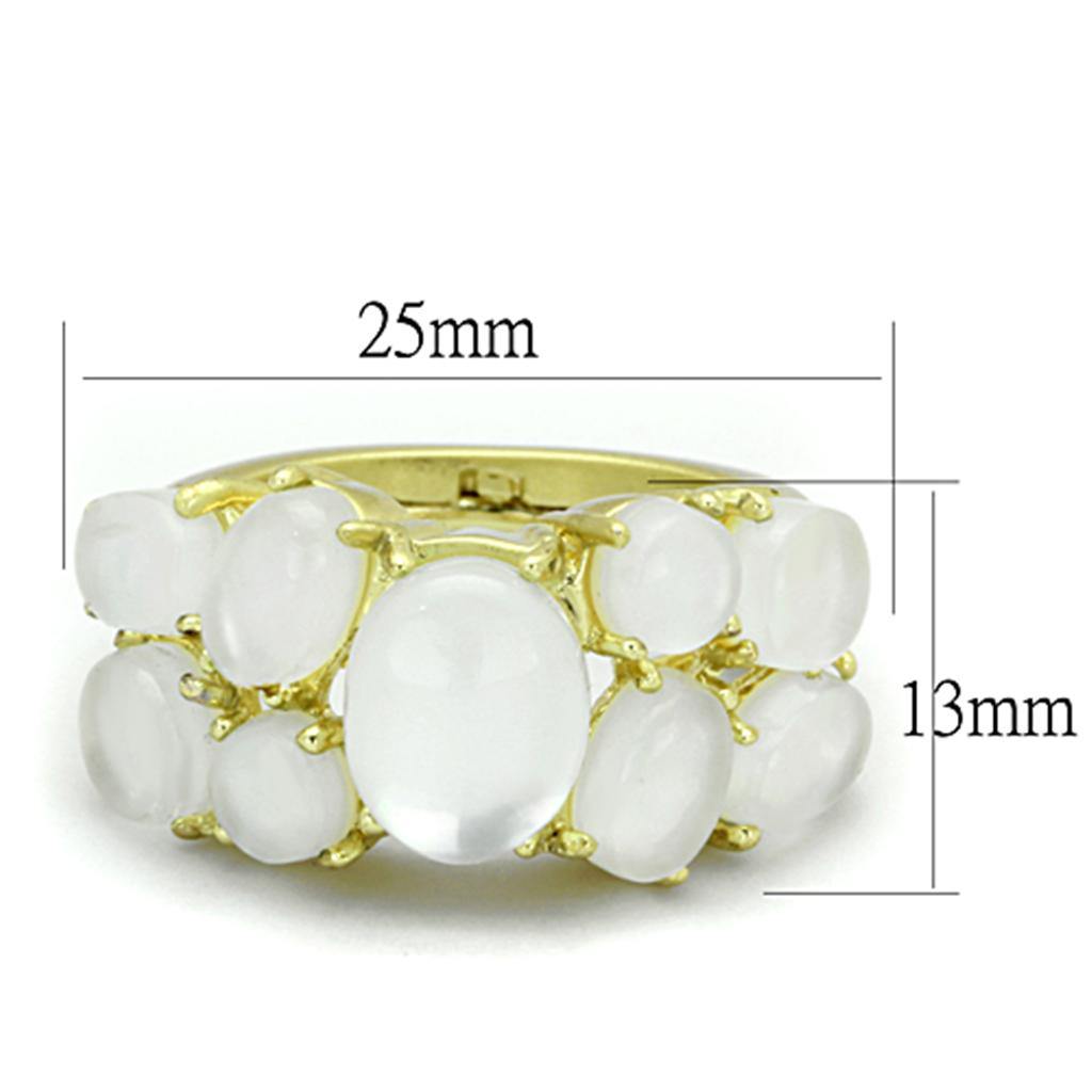 Alamode Gold Brass Ring with Synthetic Cat Eye in Aurora Borealis (Rainbow Effect) - Alamode