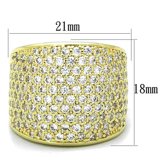 Alamode Gold Brass Ring with AAA Grade CZ in Clear - Alamode