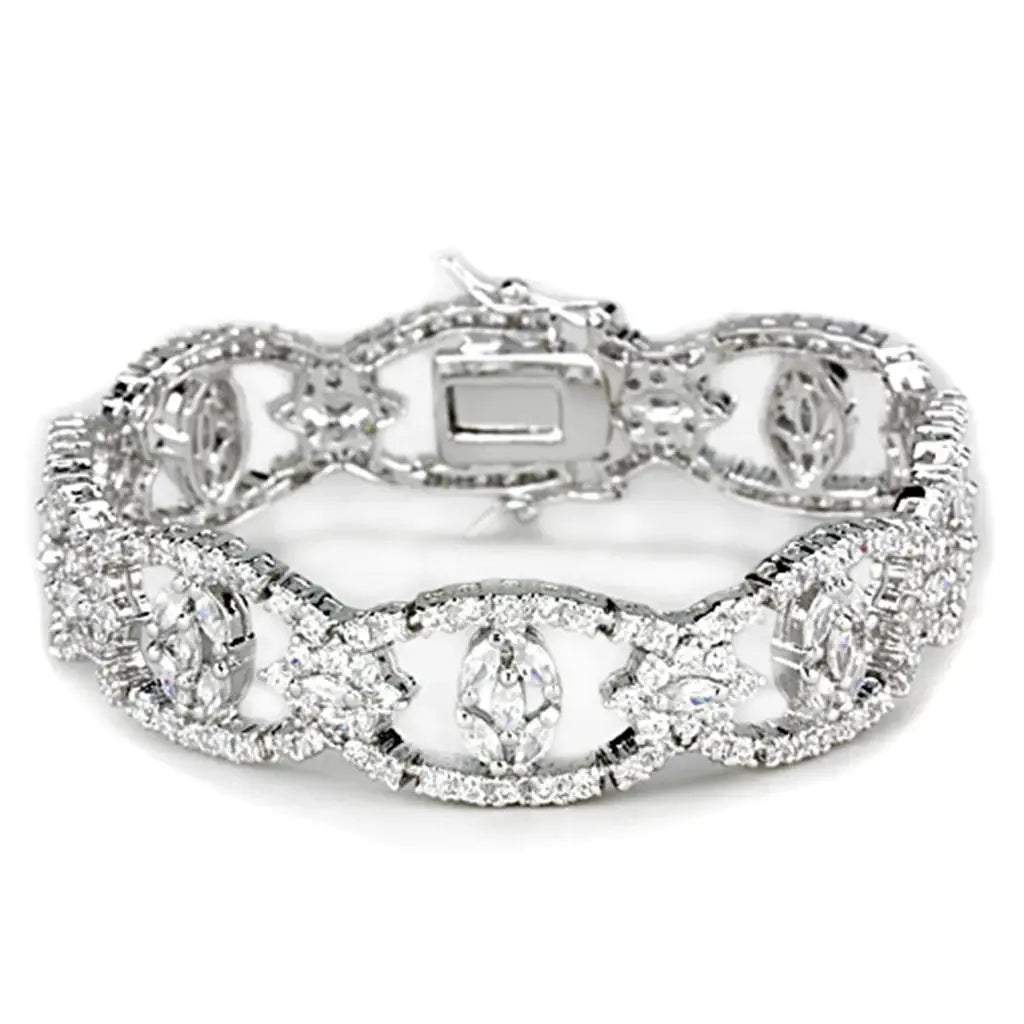 Alamode Rhodium Brass Jewelry Sets with AAA Grade CZ in Clear - Alamode - Flyclothing LLC