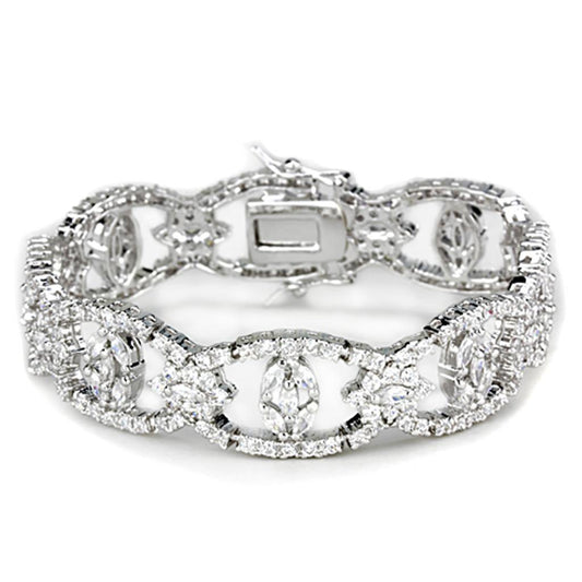 Alamode Rhodium Brass Jewelry Sets with AAA Grade CZ in Clear - Alamode