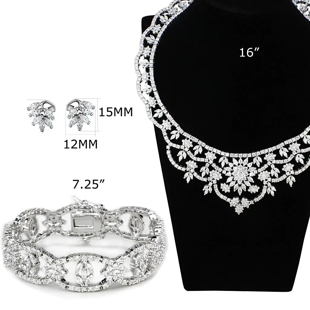 Alamode Rhodium Brass Jewelry Sets with AAA Grade CZ in Clear - Alamode - Flyclothing LLC