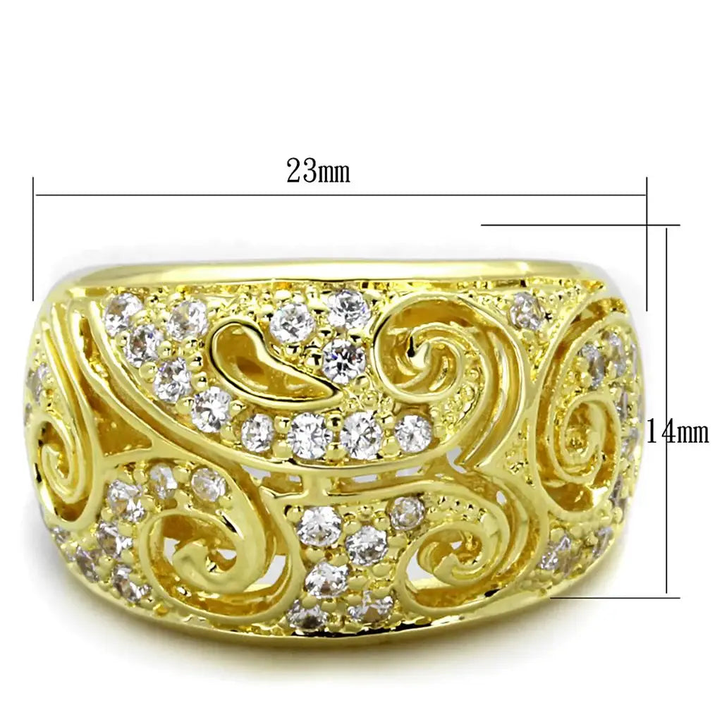 Alamode Gold Brass Ring with AAA Grade CZ in Clear - Alamode - Flyclothing LLC