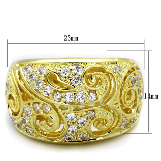 Alamode Gold Brass Ring with AAA Grade CZ in Clear - Alamode