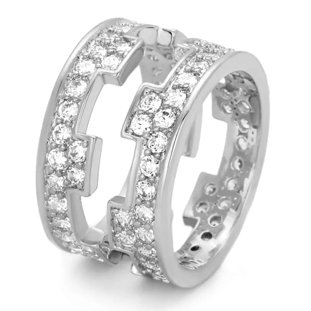 Alamode Rhodium Brass Ring with AAA Grade CZ in Clear - Alamode - Flyclothing LLC