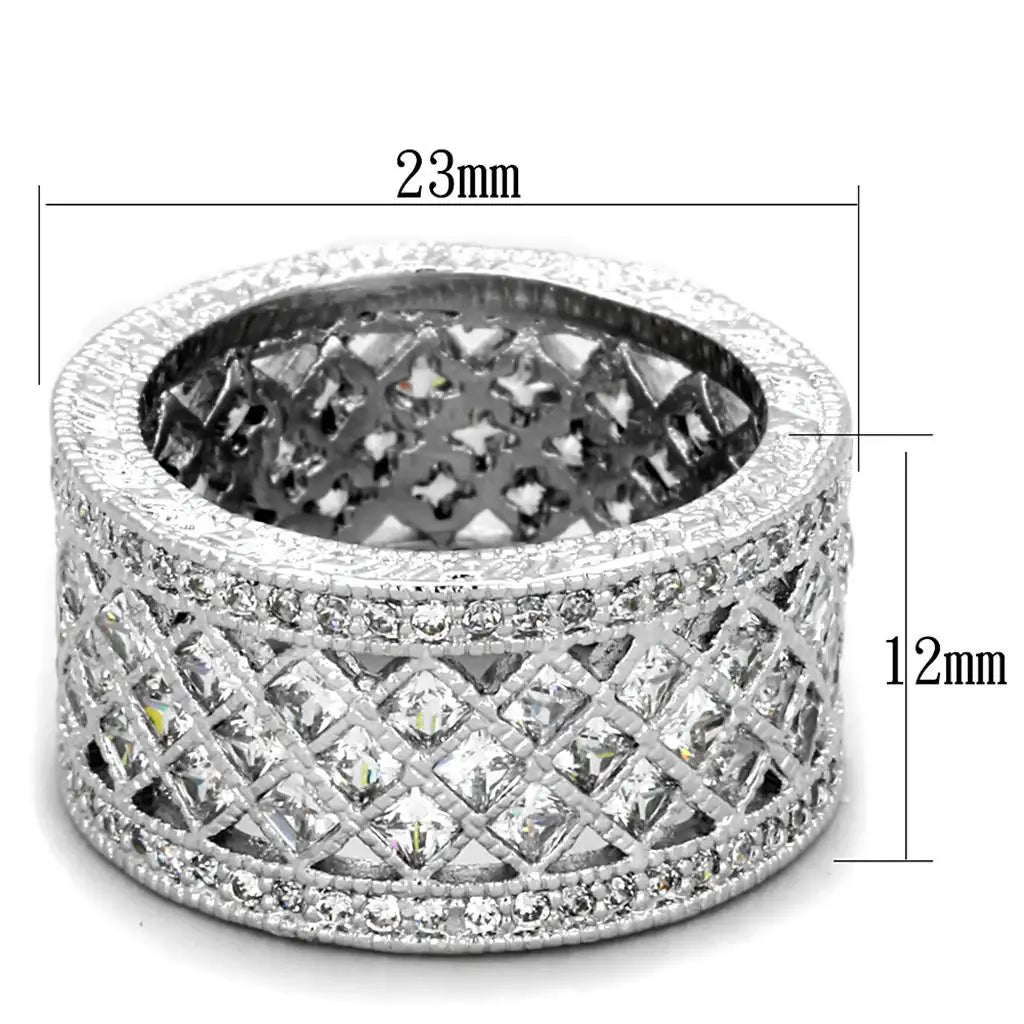 Alamode Rhodium Brass Ring with AAA Grade CZ in Clear - Alamode - Flyclothing LLC