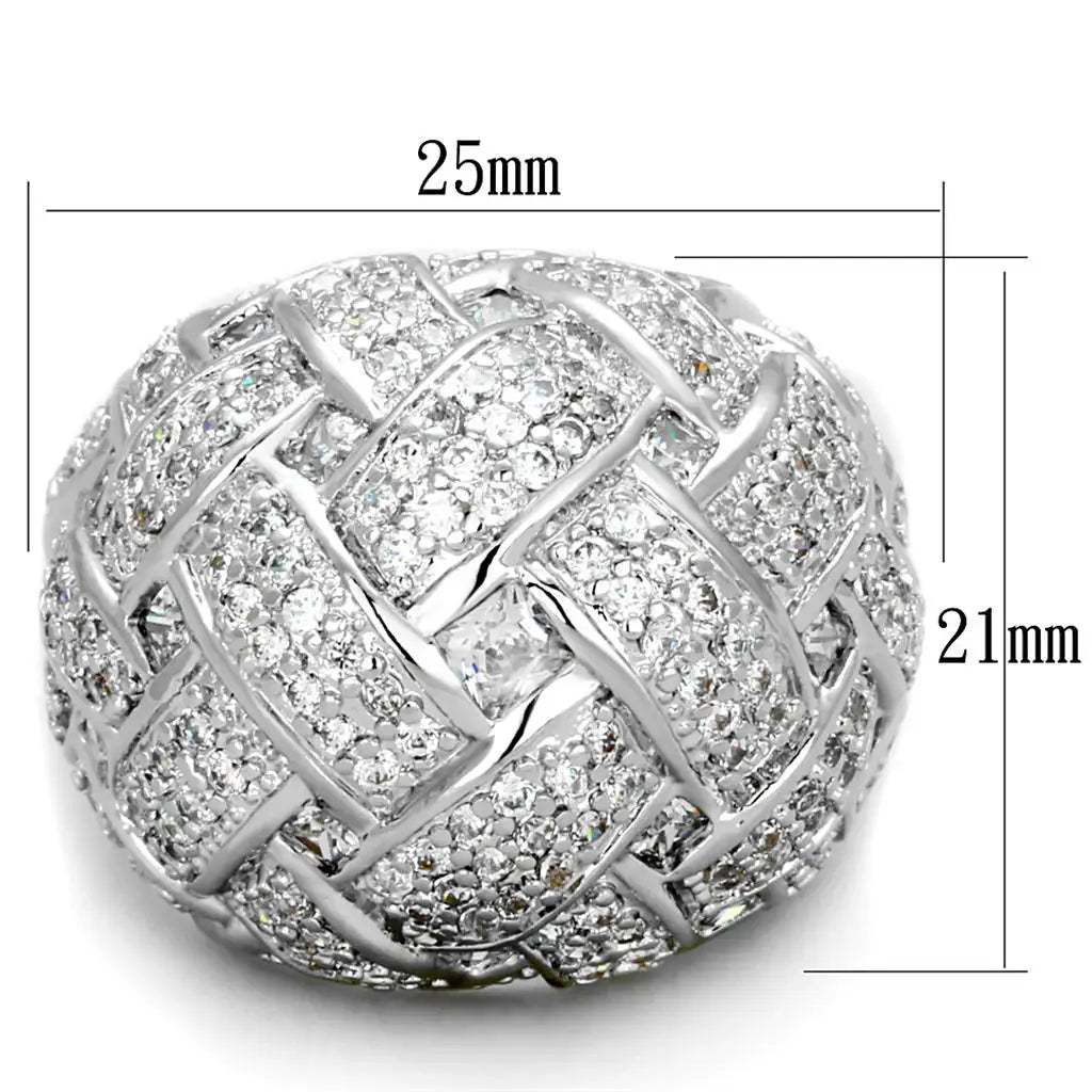 Alamode Rhodium Brass Ring with AAA Grade CZ in Clear - Alamode - Flyclothing LLC