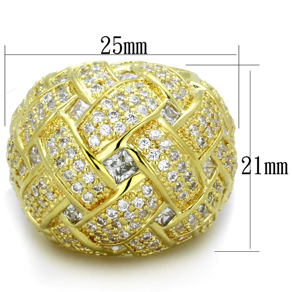 Alamode Gold Brass Ring with AAA Grade CZ in Clear - Alamode