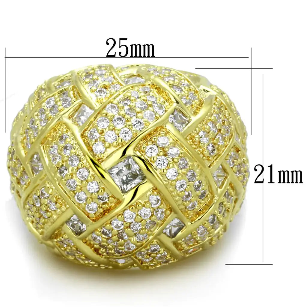 Alamode Gold Brass Ring with AAA Grade CZ in Clear - Alamode - Flyclothing LLC