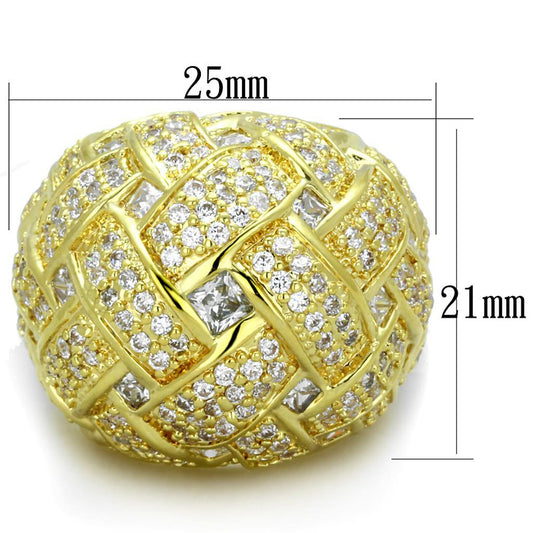 Alamode Gold Brass Ring with AAA Grade CZ in Clear - Alamode