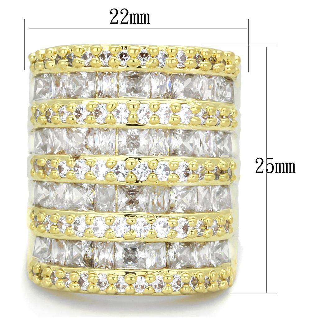Alamode Gold Brass Ring with AAA Grade CZ in Clear - Alamode