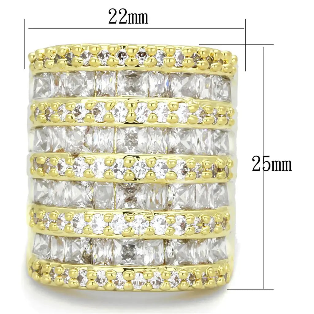 Alamode Gold Brass Ring with AAA Grade CZ in Clear - Alamode - Flyclothing LLC