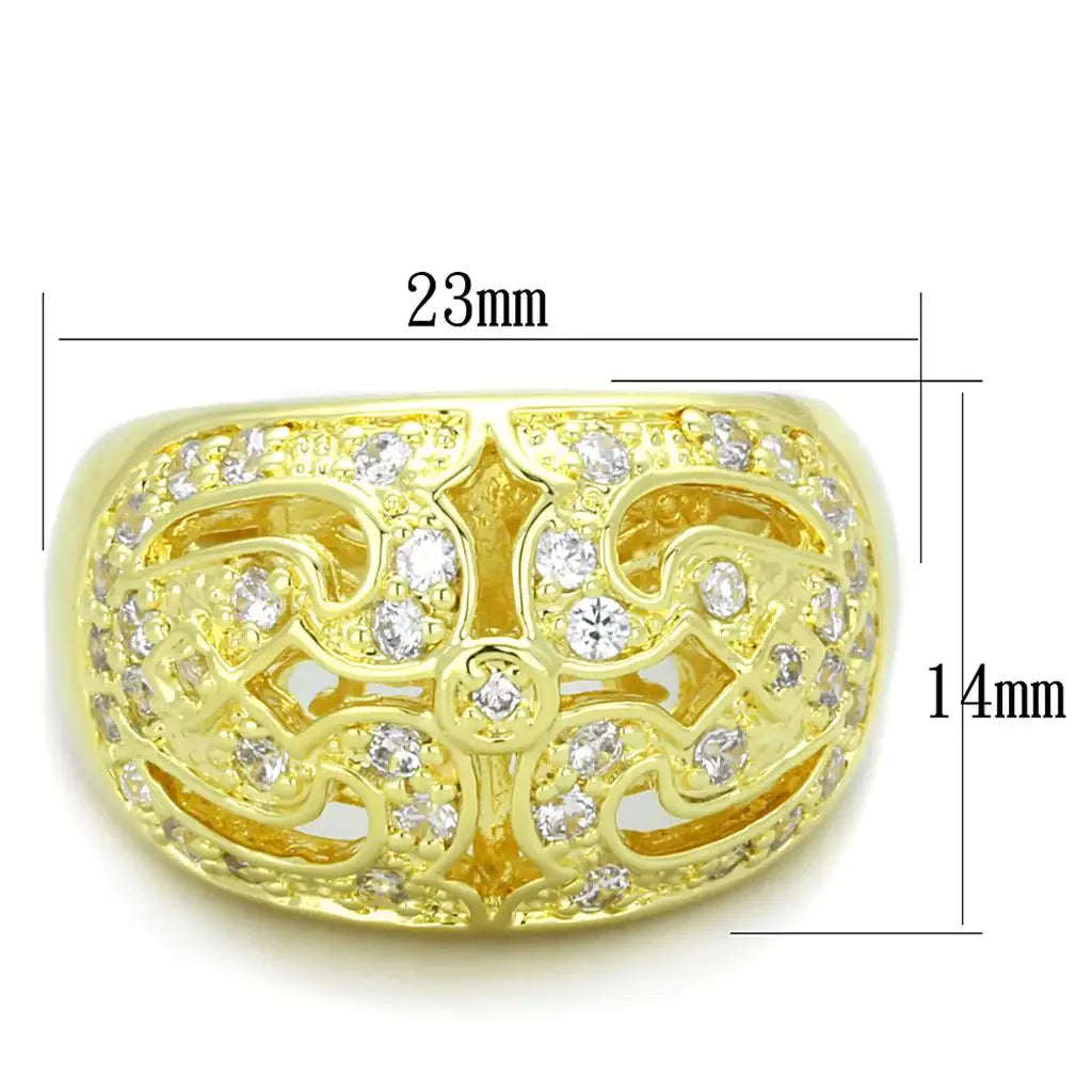 Alamode Gold Brass Ring with AAA Grade CZ in Clear - Alamode - Flyclothing LLC